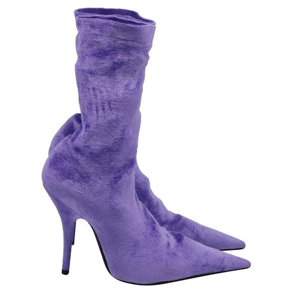 Balenciaga Knife Sock Mid-Calf Boots in Purple Velvet